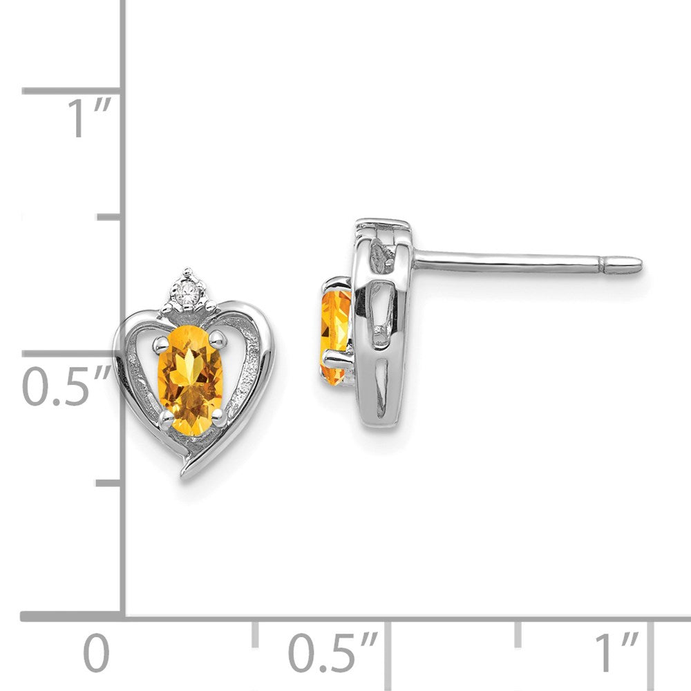 Citrine & Diamond Heart Post Earrings in 14k White Gold