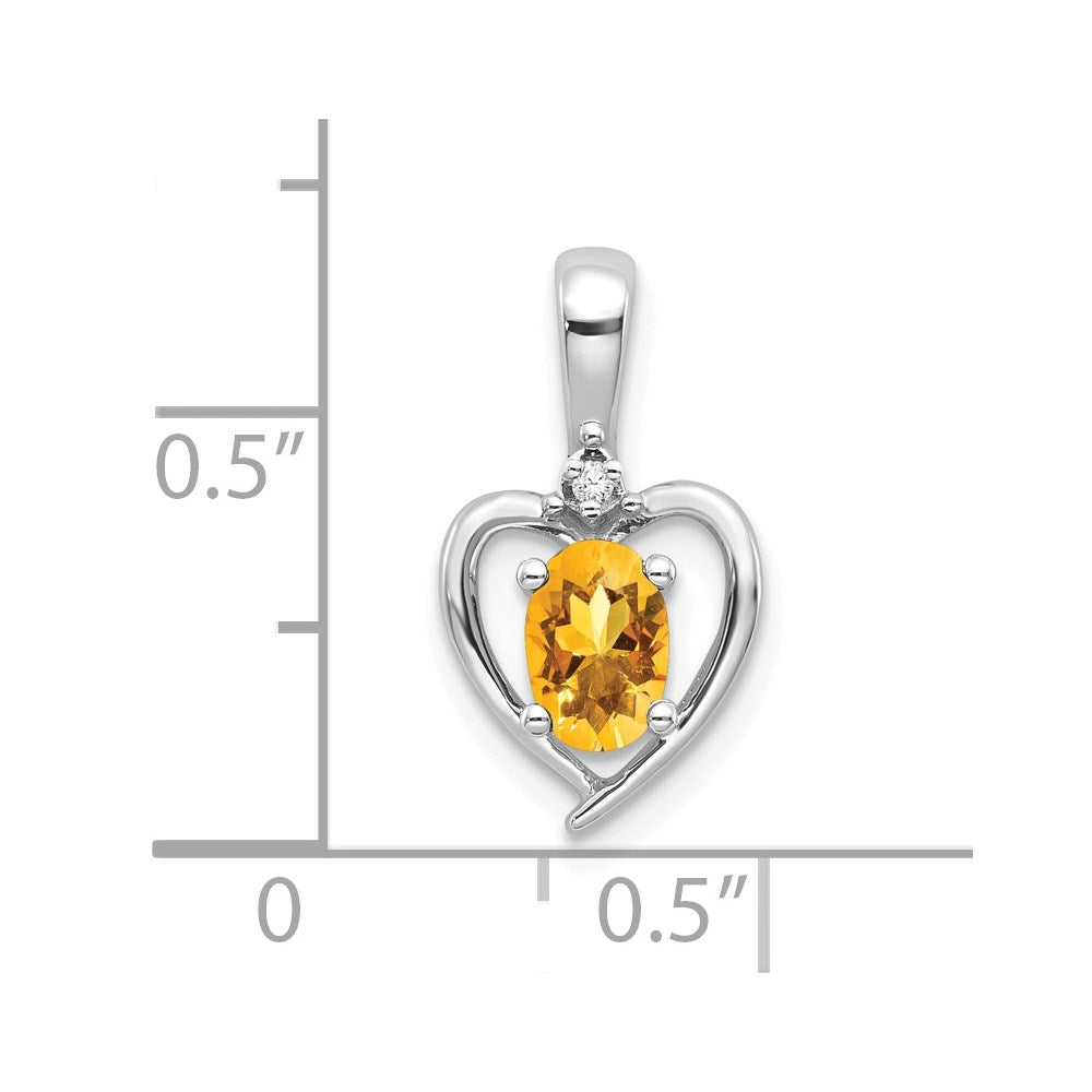 Citrine & Diamond Heart Pendant in 14k White Gold