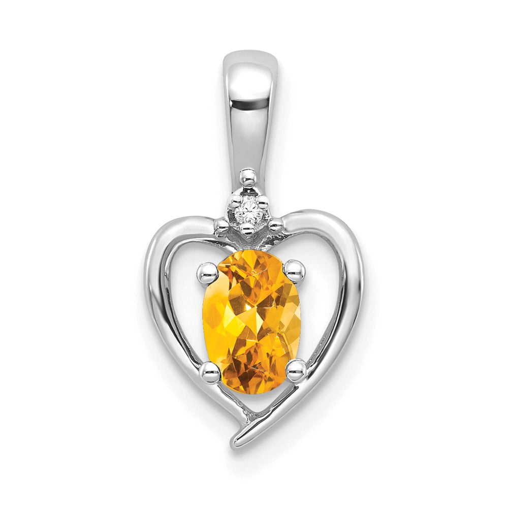 Citrine & Diamond Heart Pendant in 14k White Gold