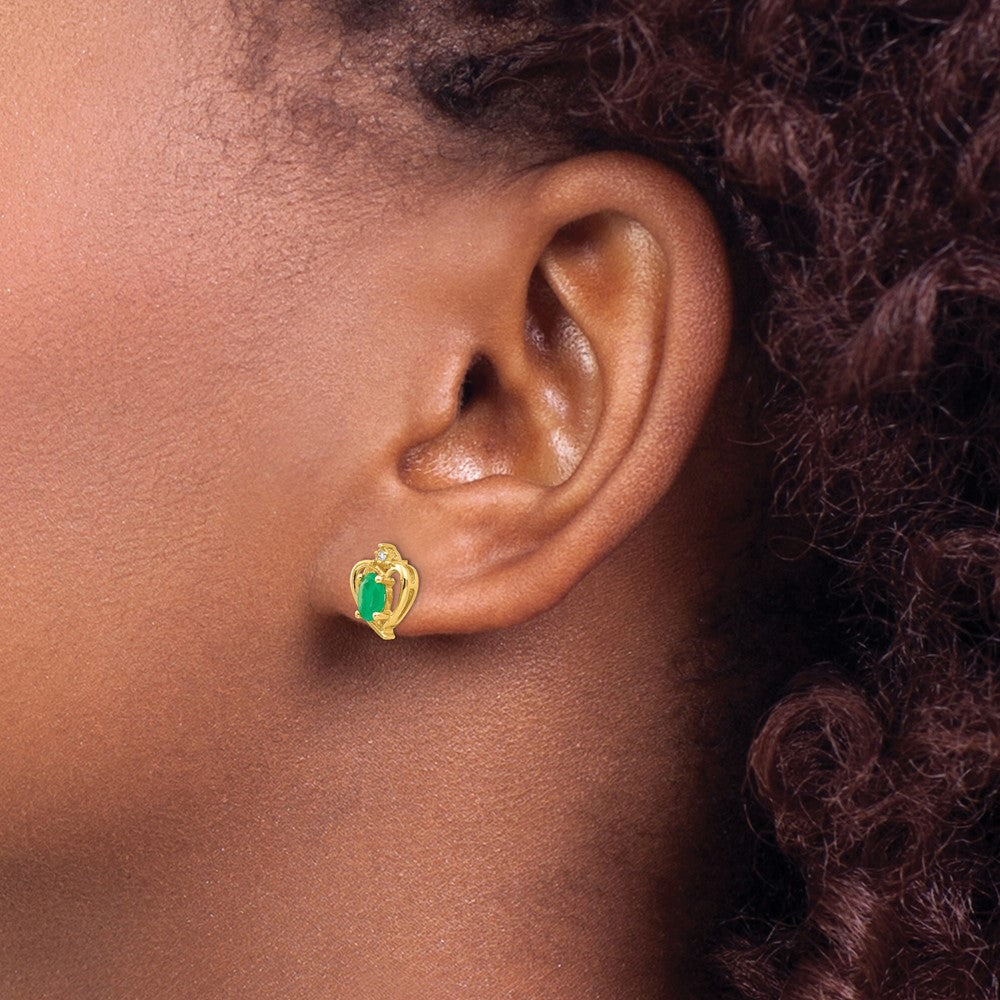 Emerald & Diamond Heart Earrings in 14k Yellow Gold
