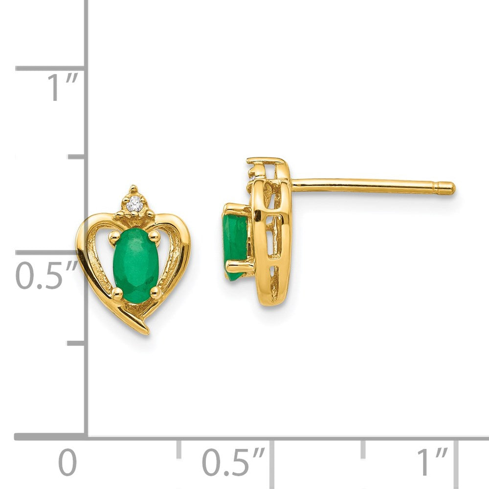Emerald & Diamond Heart Earrings in 14k Yellow Gold