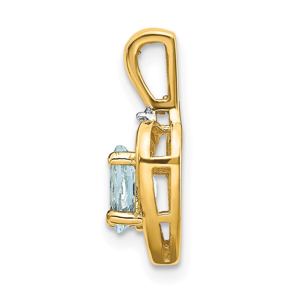 Aquamarine & Diamond Heart Pendant in 14k Yellow Gold