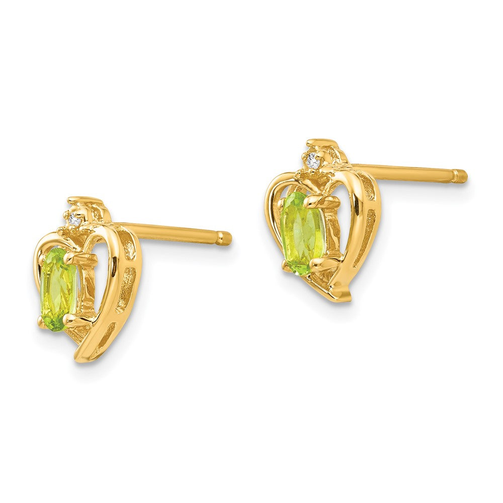 Peridot & Diamond Heart Earrings in 14k Yellow Gold