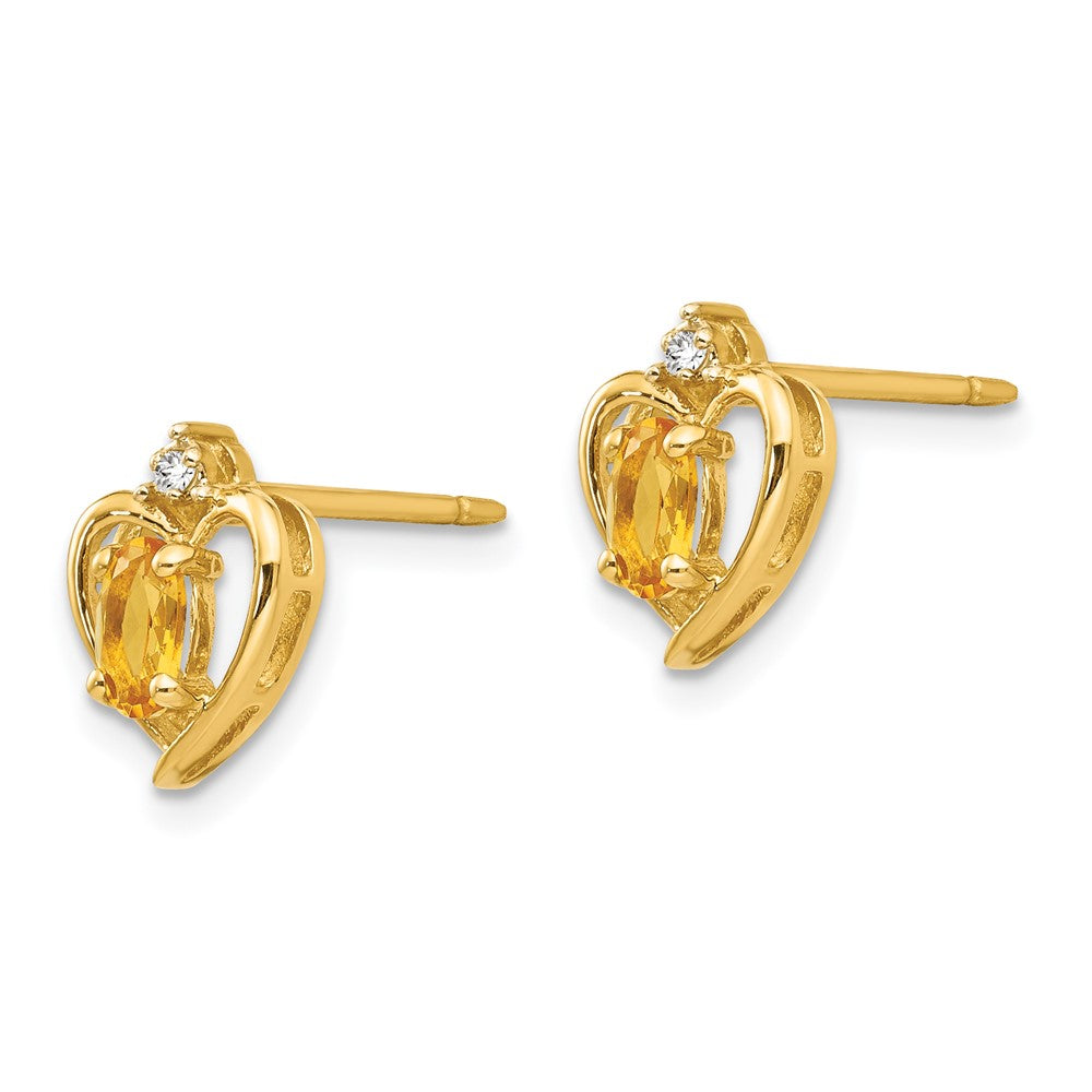 Citrine & Diamond Heart Earrings in 14k Yellow Gold