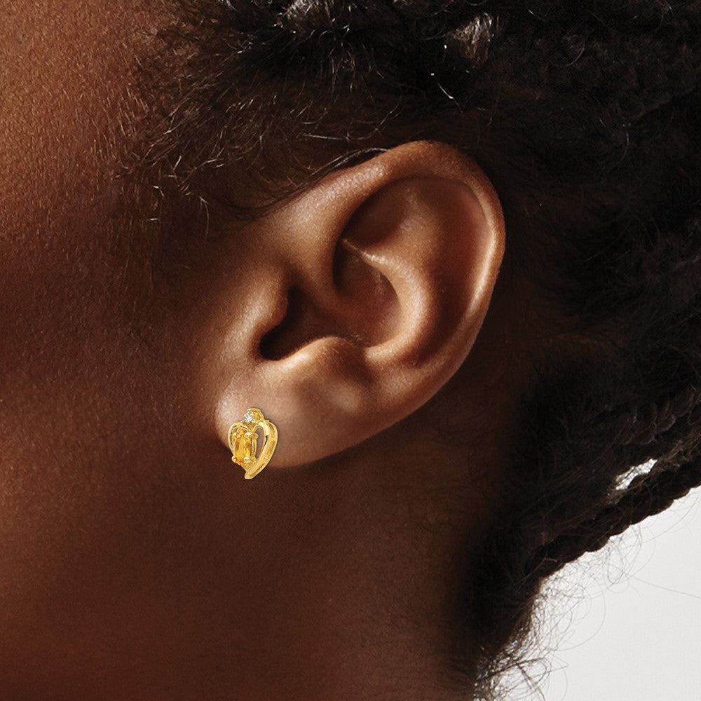 Citrine & Diamond Heart Earrings in 14k Yellow Gold