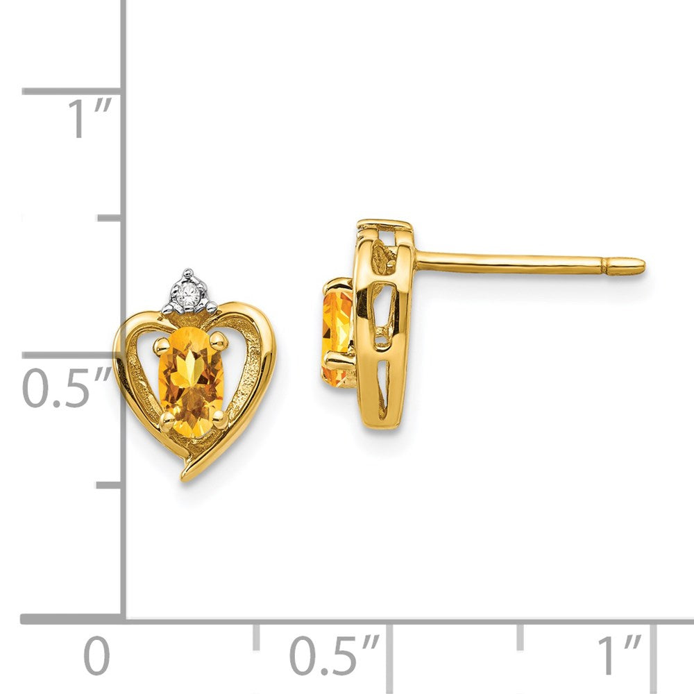 Citrine & Diamond Heart Earrings in 14k Yellow Gold