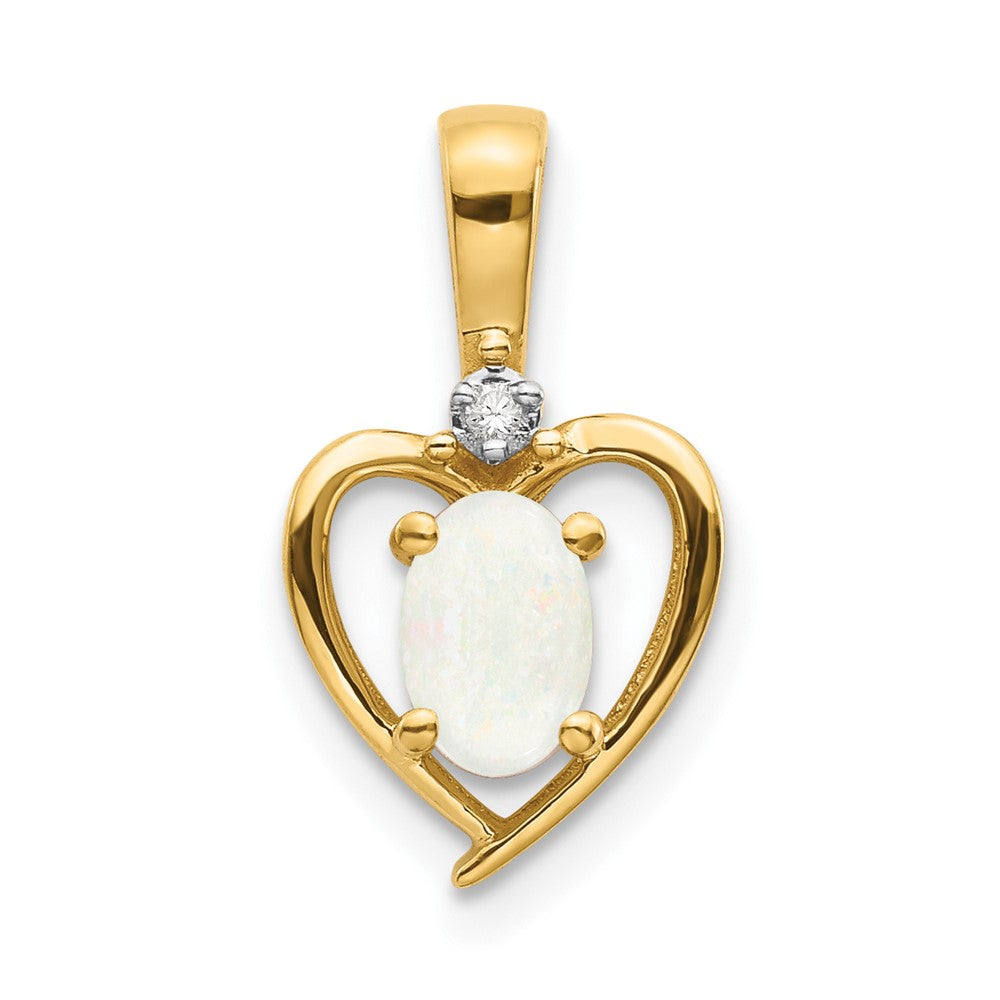 Opal & Diamond Heart Pendant in 14k Yellow Gold