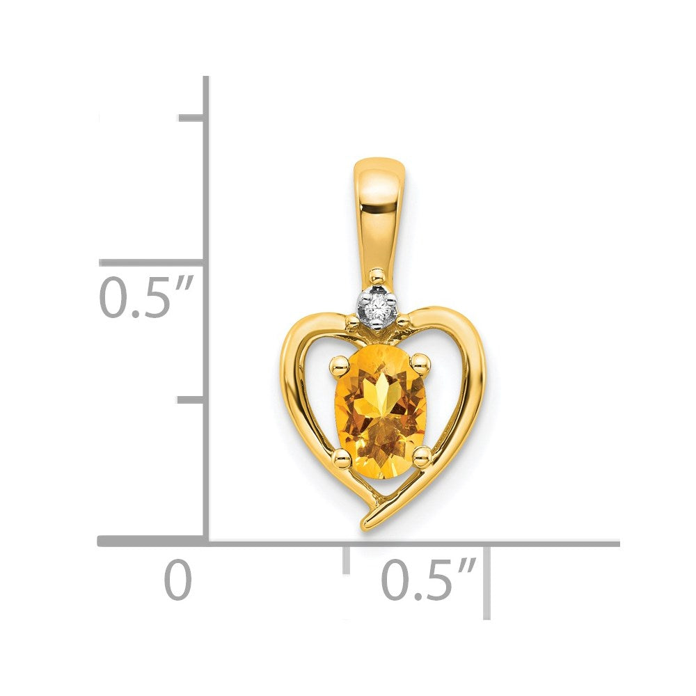 Citrine & Diamond Heart Pendant in 14k Yellow Gold