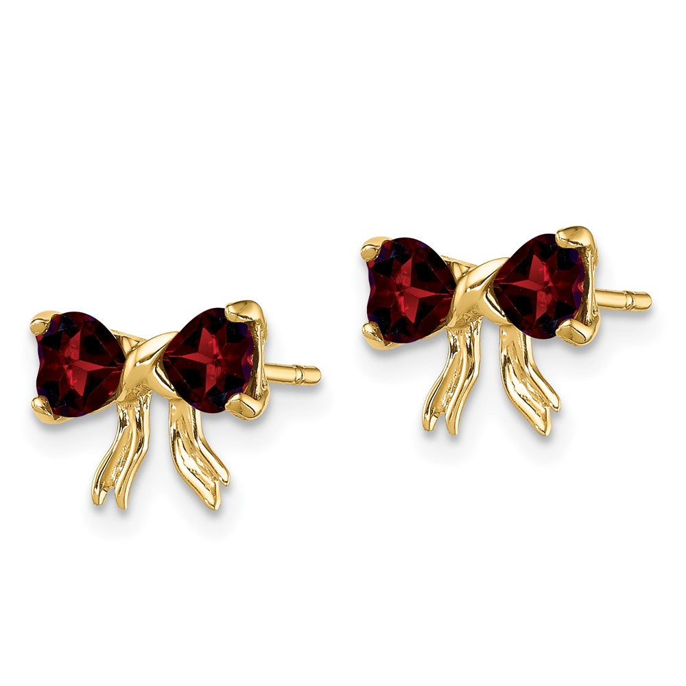 14k Gold Polished Garnet Bow Post Earrings