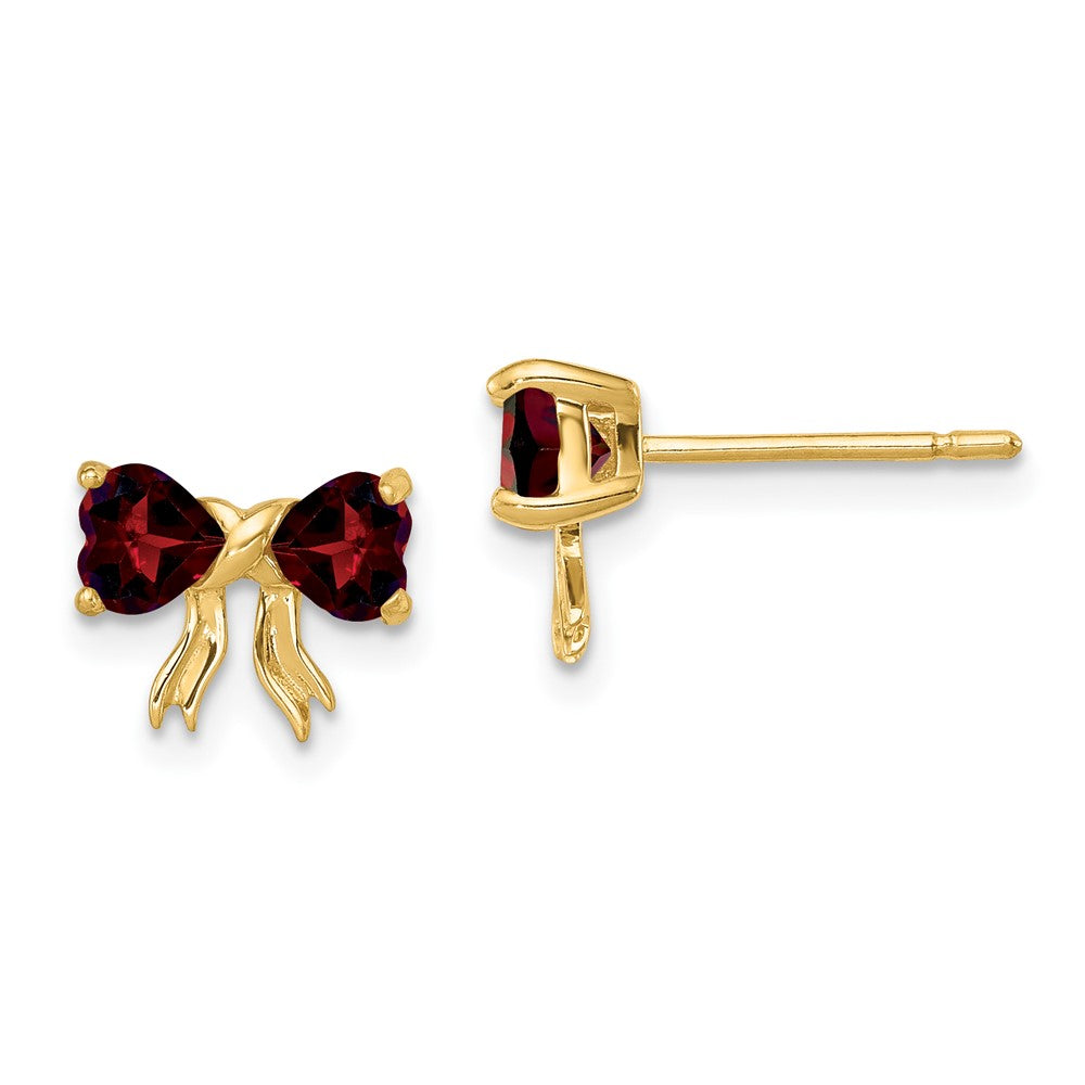 14k Gold Polished Garnet Bow Post Earrings