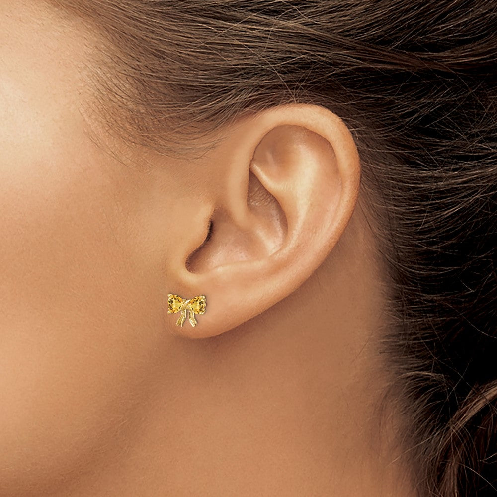 14k Gold Polished Citrine Bow Post Earrings