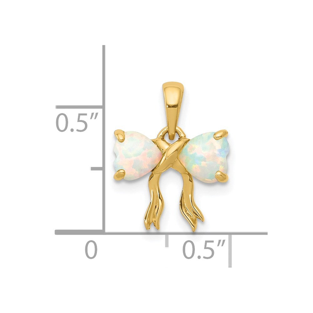 14k Gold Polished Created Opal Bow Pendant