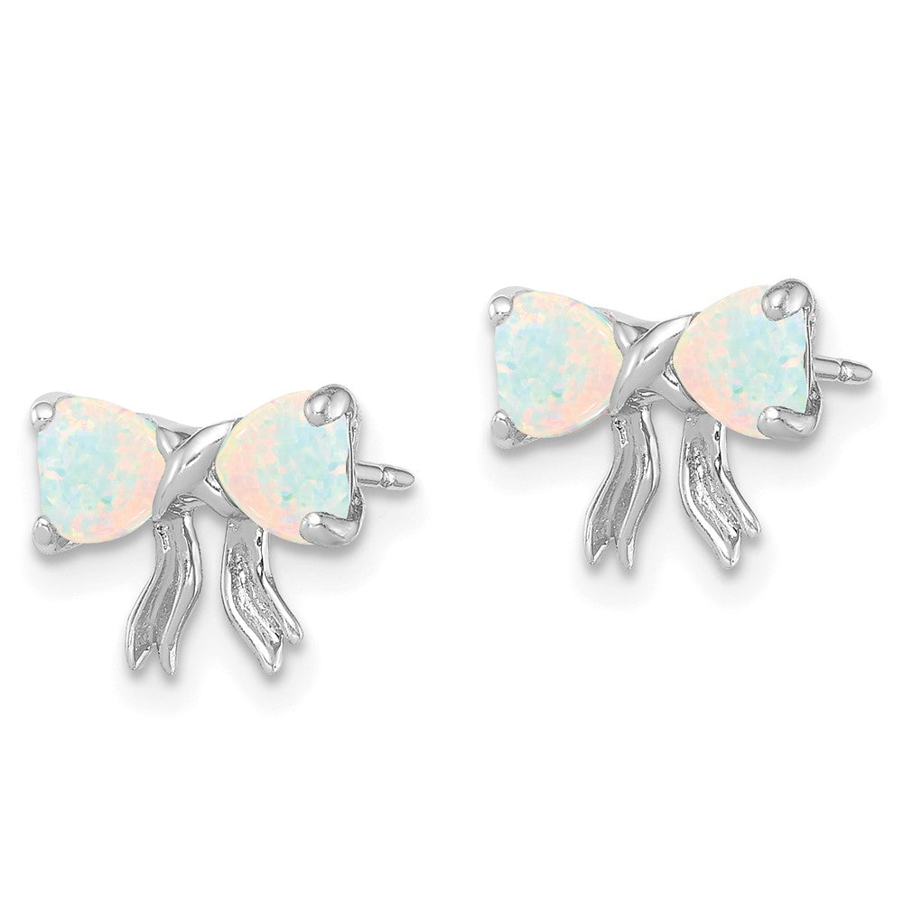 Polished Created Opal Bow Post Earrings in 14k White Gold