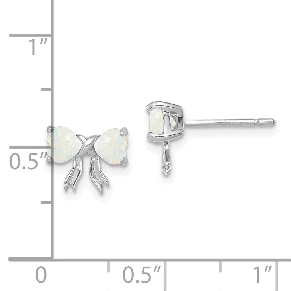 Polished Created Opal Bow Post Earrings in 14k White Gold