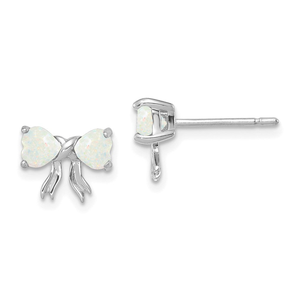 Polished Created Opal Bow Post Earrings in 14k White Gold