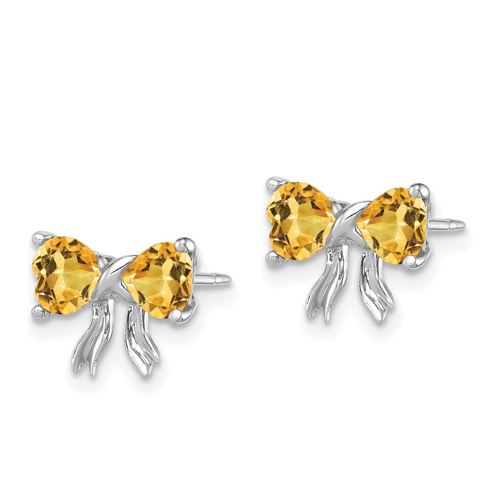 Polished Citrine Bow Post Earrings in 14k White Gold
