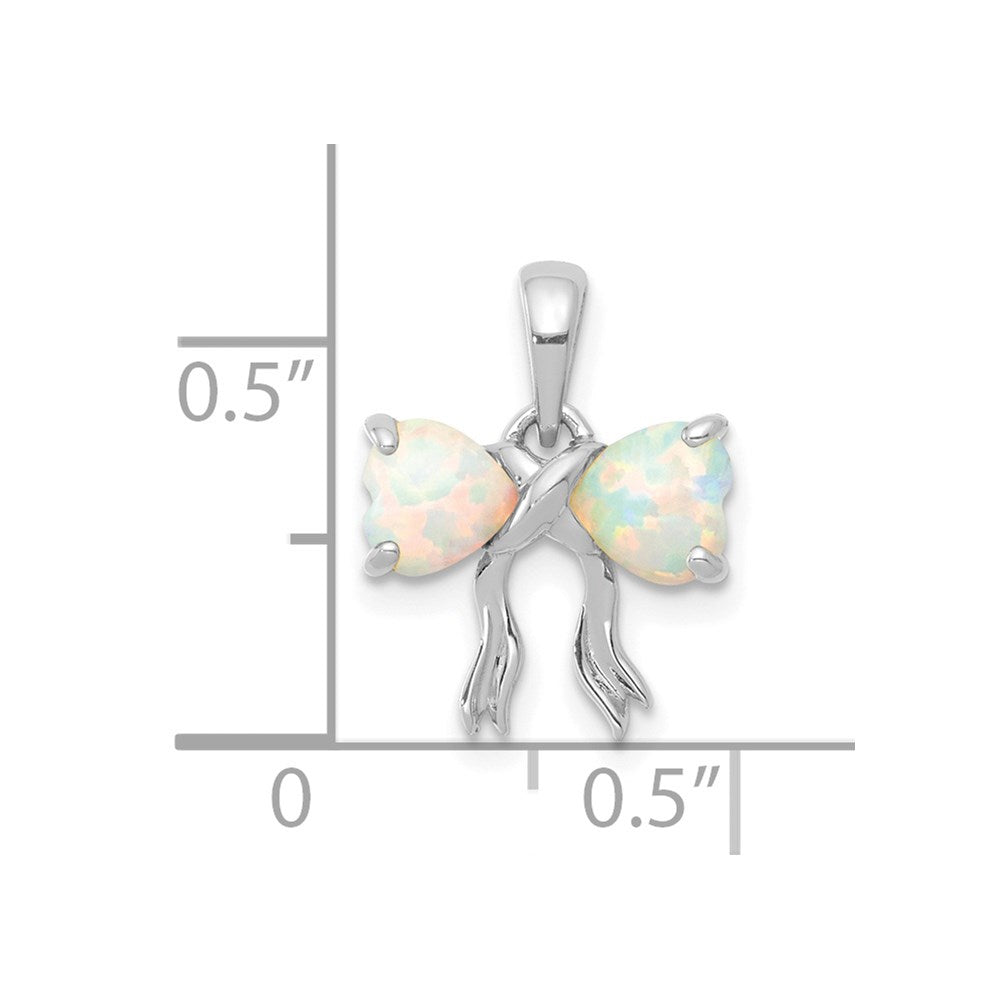 White Polished Created Opal Bow Pendant in 14k White Gold