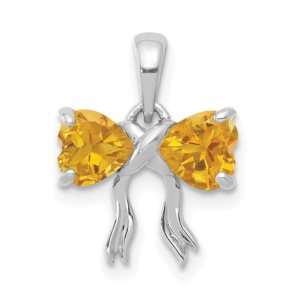 Polished Citrine Bow Pendant in 14k White Gold