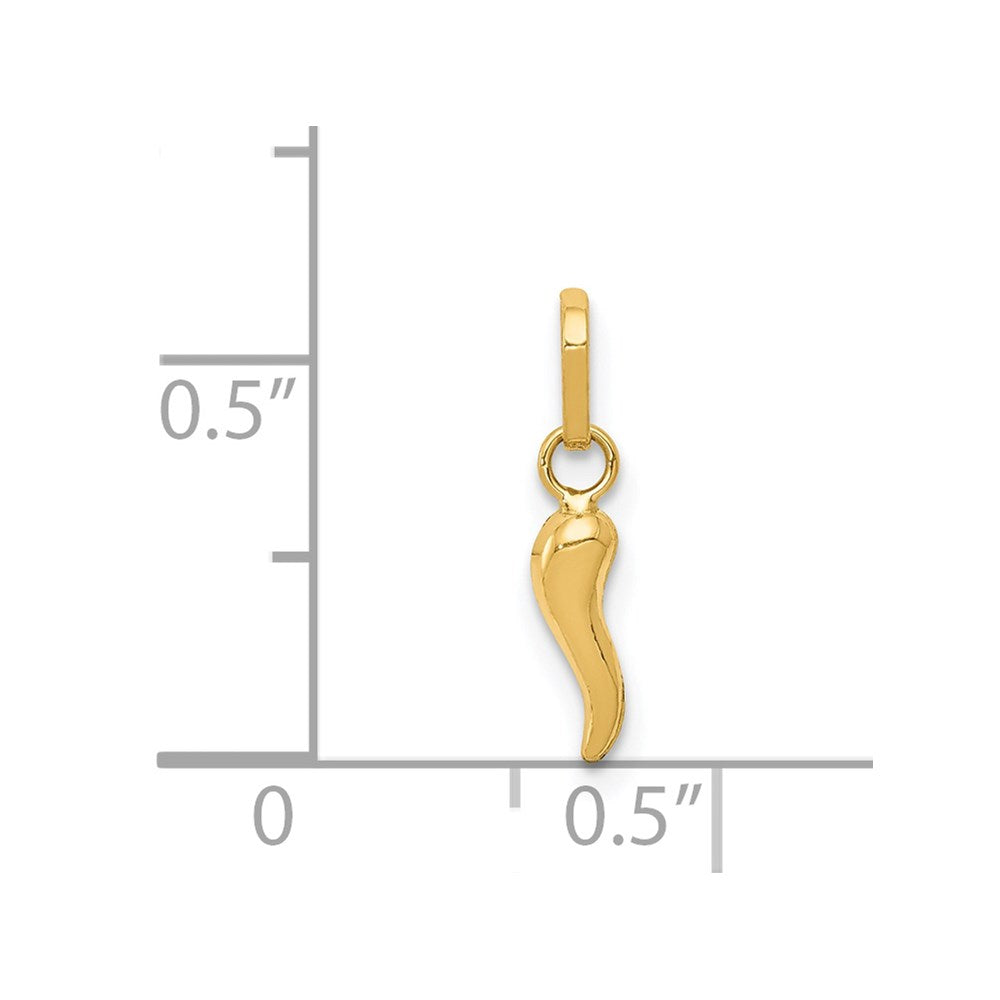 3D Italian Horn Charm in 14k Yellow Gold