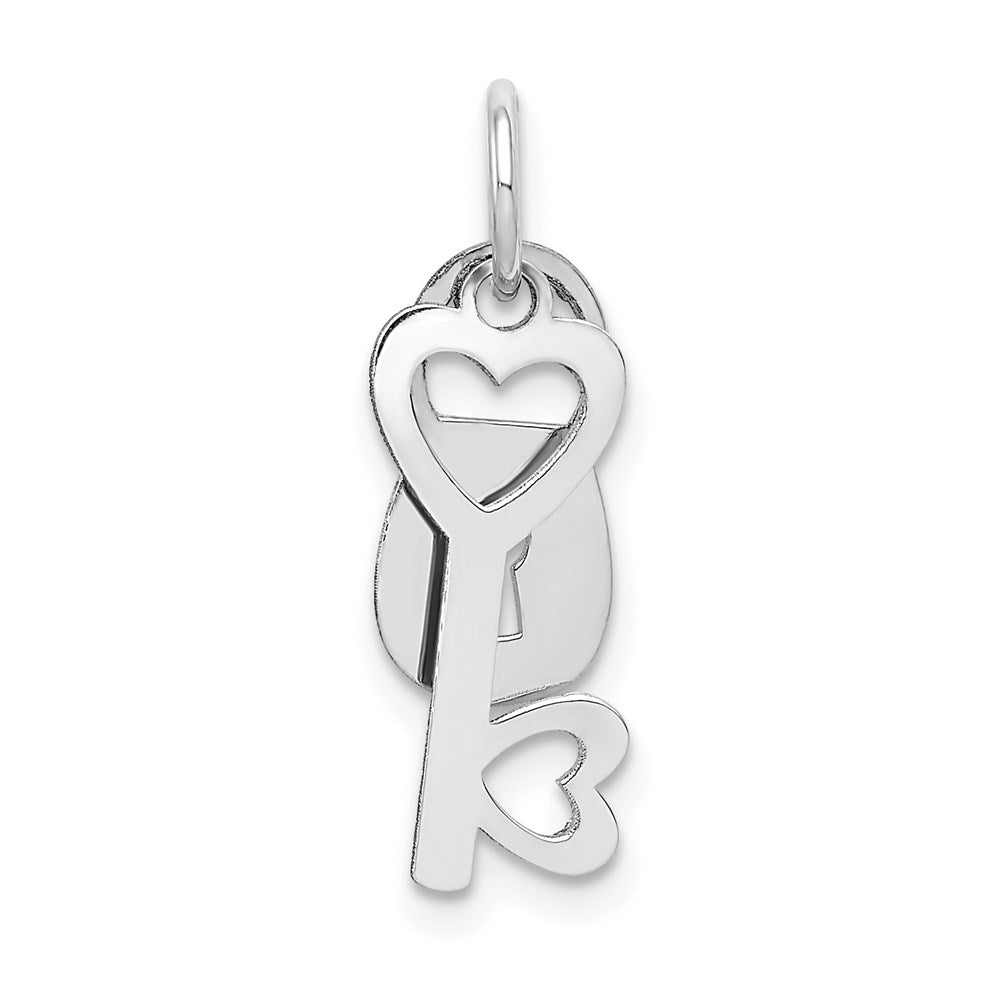 Polished Moveable Lock & Heart Key Charm in 14k White Gold
