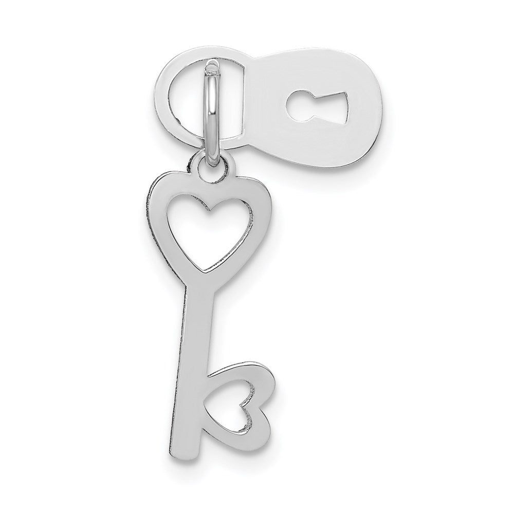 Polished Moveable Lock & Heart Key Charm in 14k White Gold