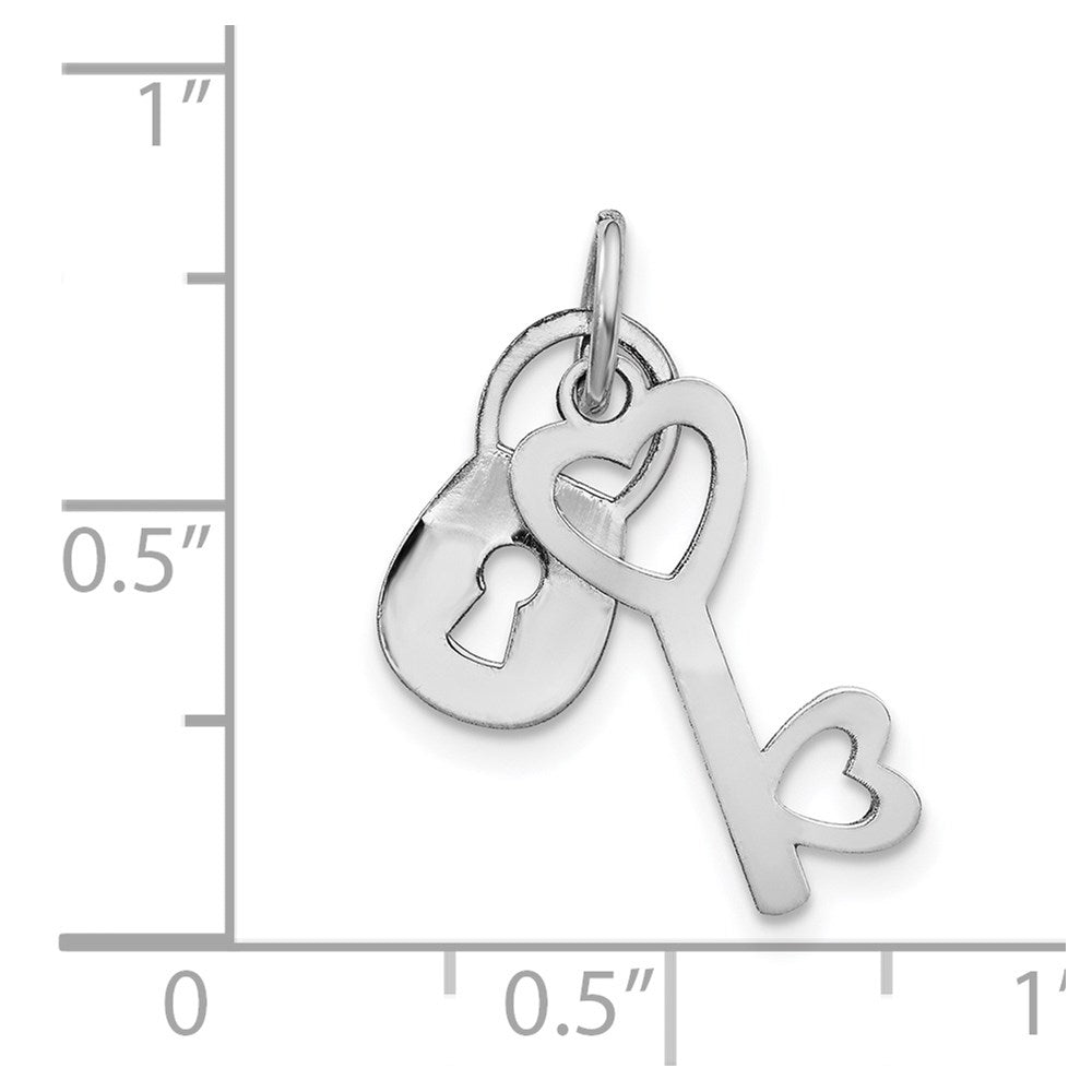 Polished Moveable Lock & Heart Key Charm in 14k White Gold