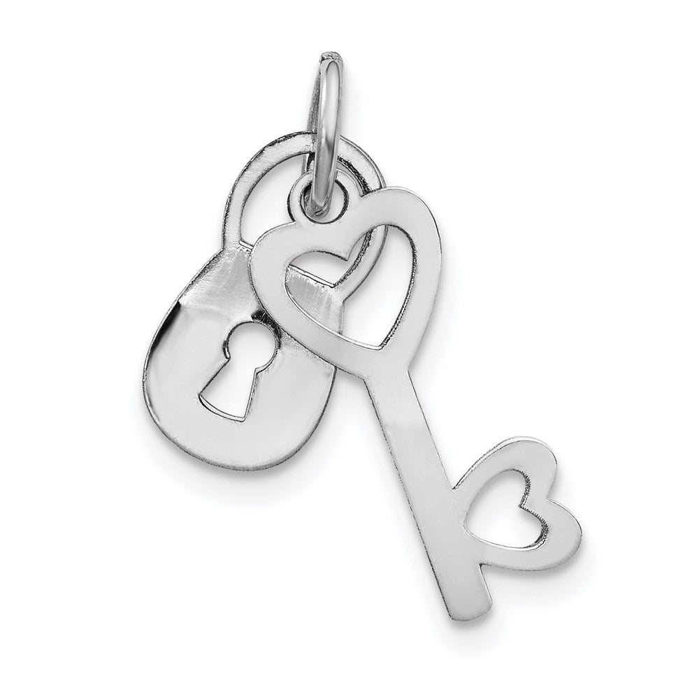 Polished Moveable Lock & Heart Key Charm in 14k White Gold