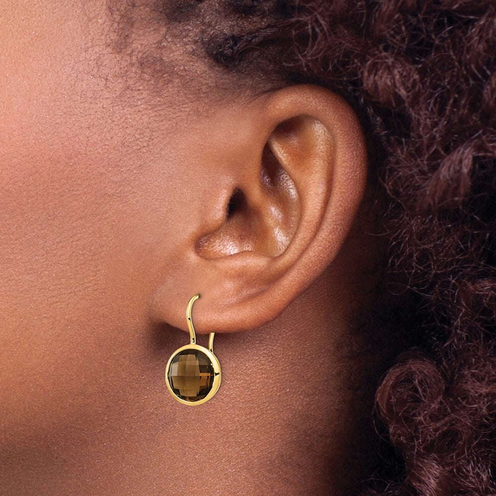 Smoky Quartz Dangle Earrings in 14k Yellow Gold