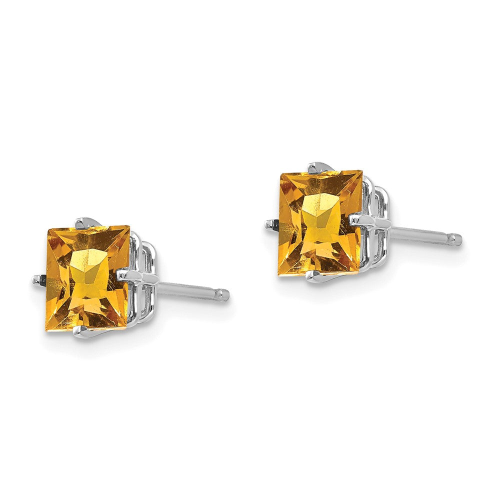 6mm Princess Cut Citrine Earrings in 14k White Gold