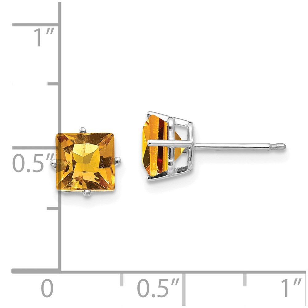 6mm Princess Cut Citrine Earrings in 14k White Gold