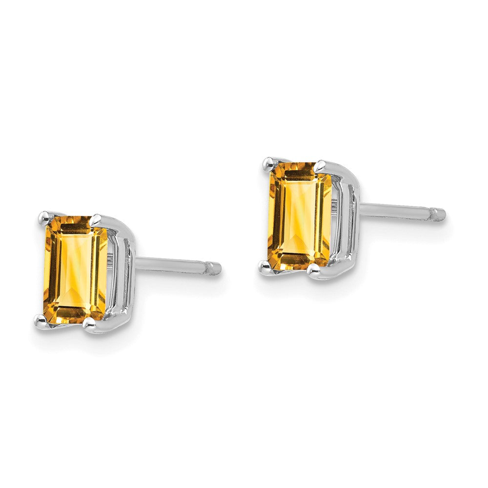 6x4mm Emerald Cut Citrine Earrings in 14k White Gold