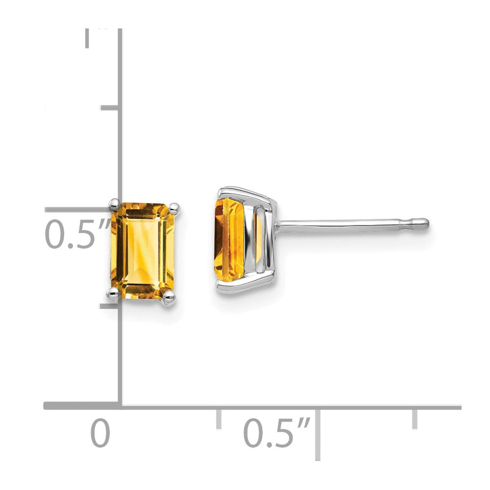 6x4mm Emerald Cut Citrine Earrings in 14k White Gold