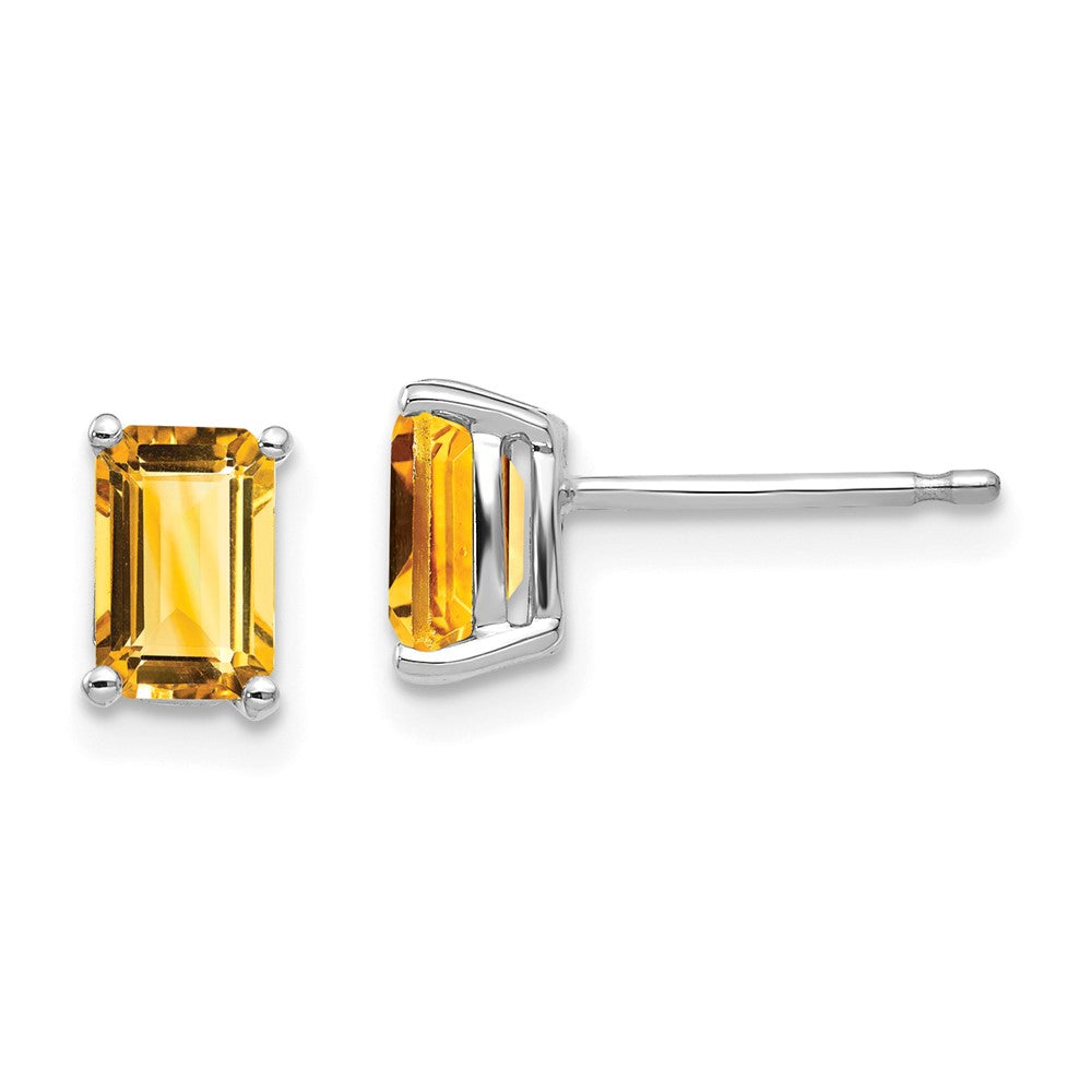 6x4mm Emerald Cut Citrine Earrings in 14k White Gold