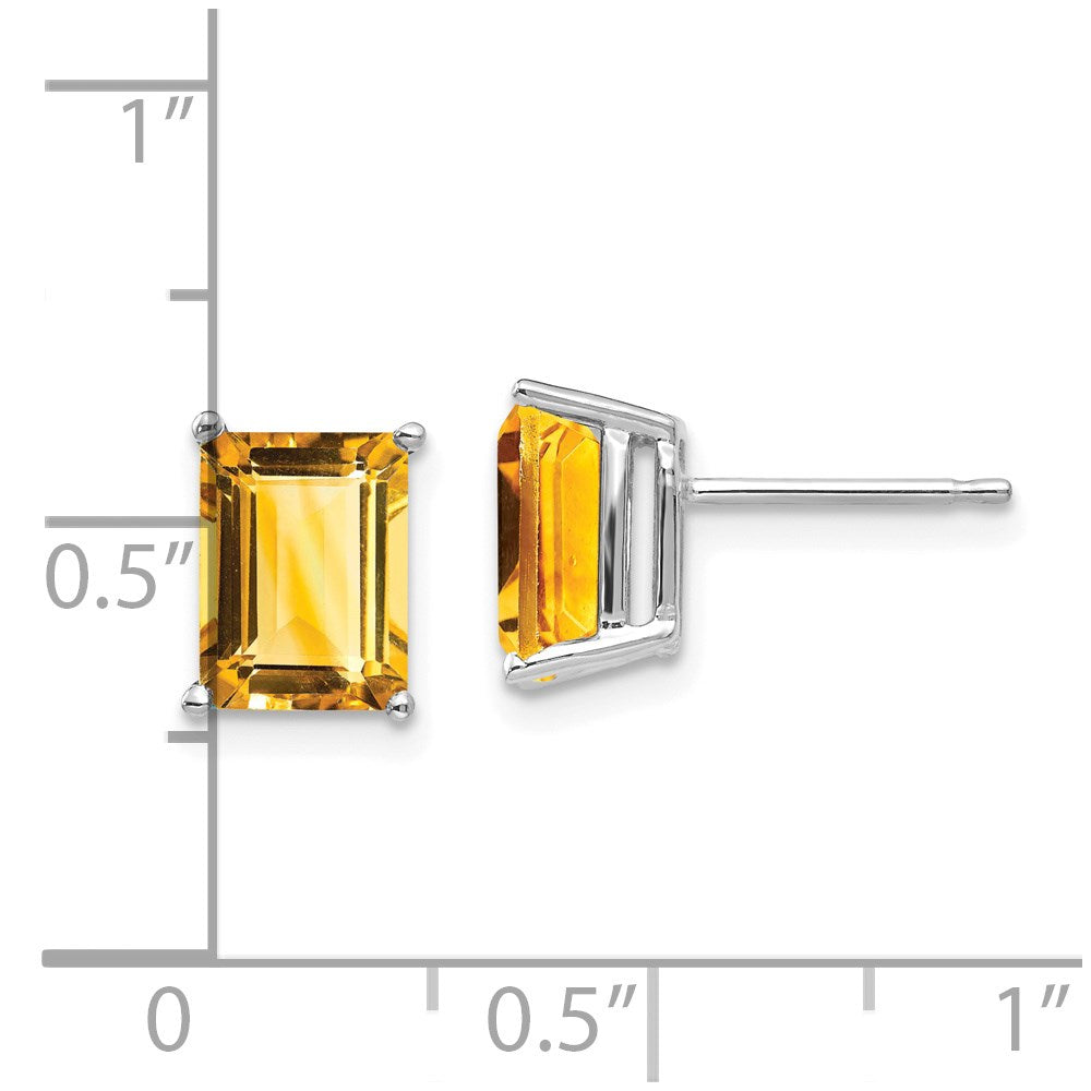 8x6mm Emerald Cut Citrine Earrings in 14k White Gold