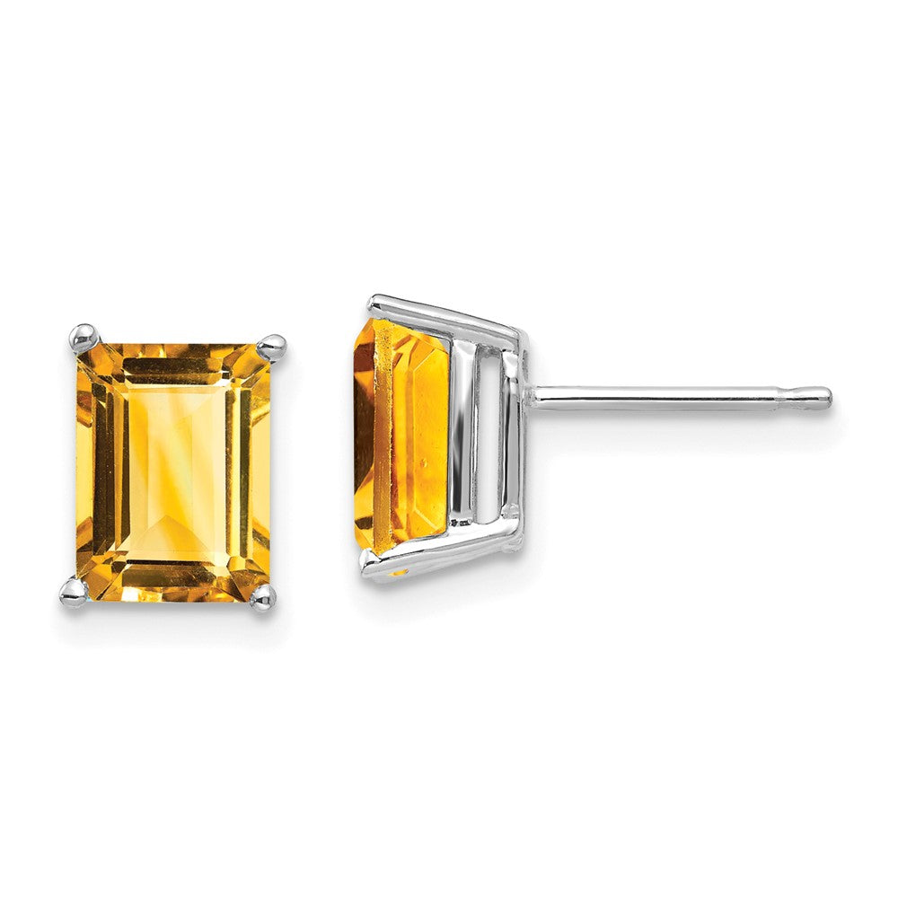 8x6mm Emerald Cut Citrine Earrings in 14k White Gold