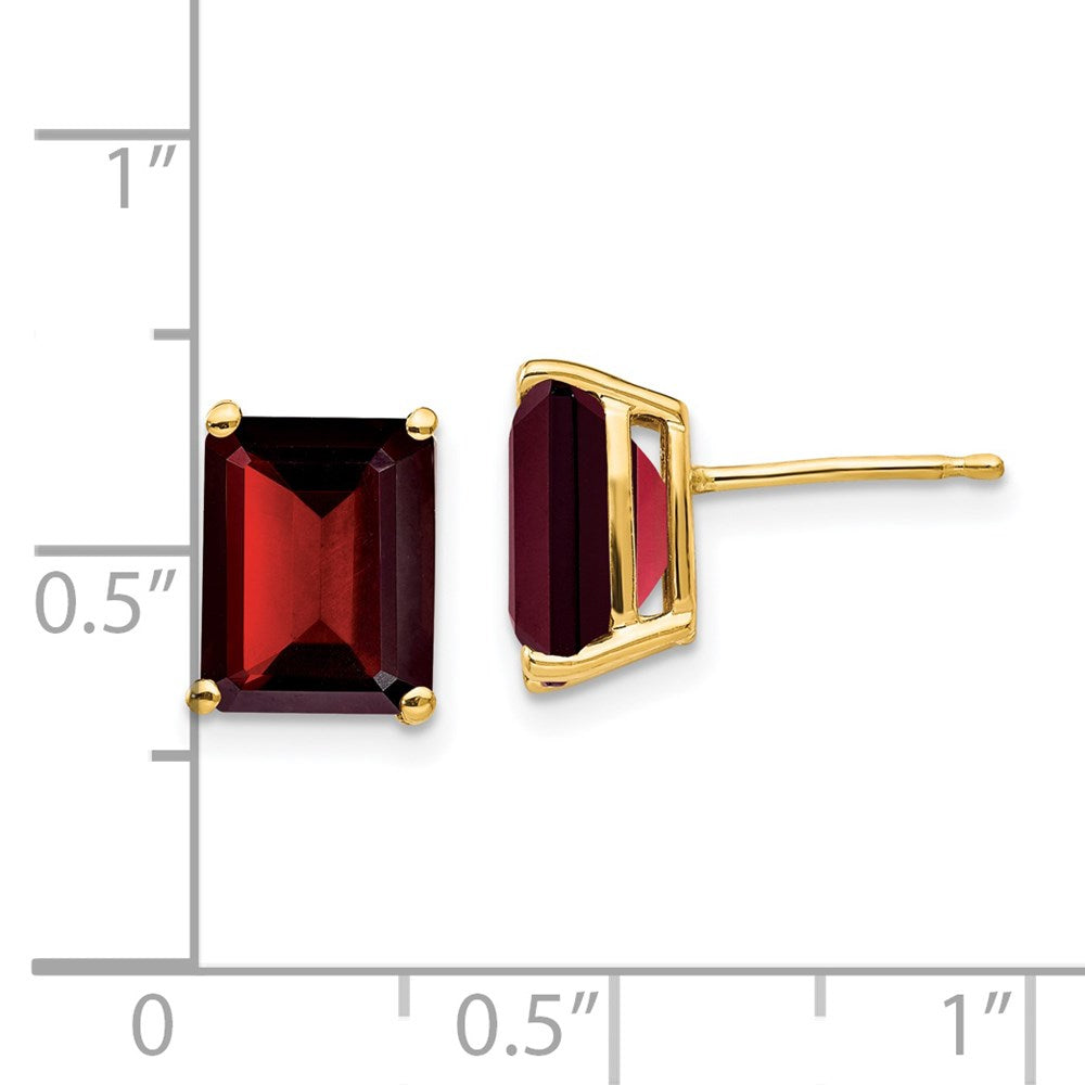 9x7mm Emerald Cut Garnet Earrings in 14k Yellow Gold