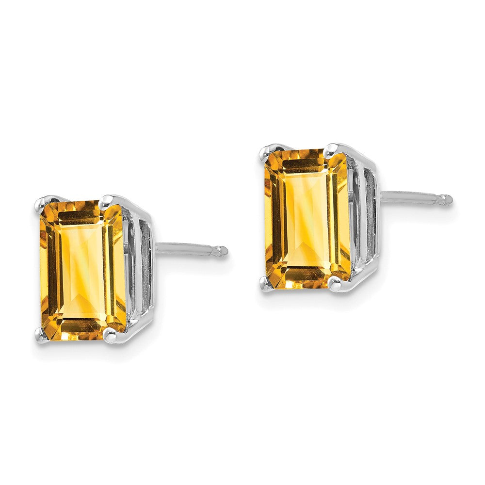 9x7mm Emerald Cut Citrine Earrings in 14k White Gold