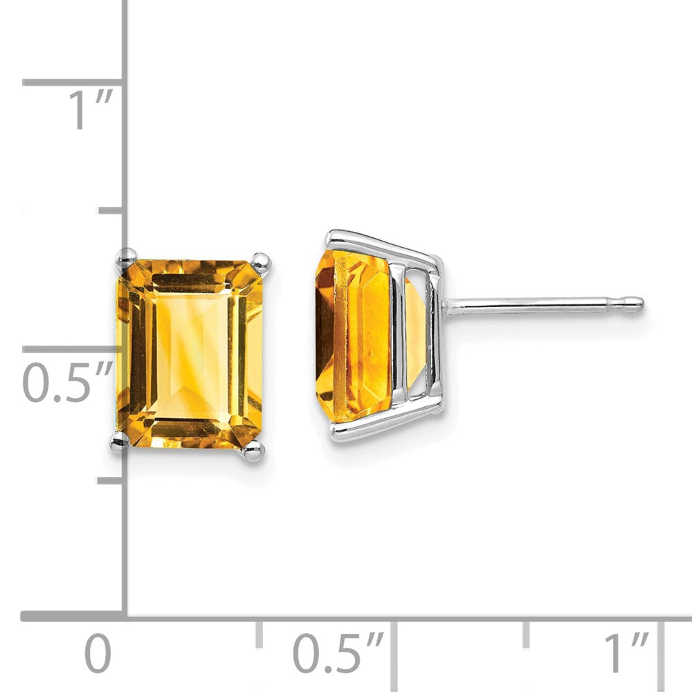 9x7mm Emerald Cut Citrine Earrings in 14k White Gold