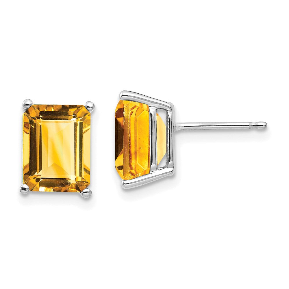 9x7mm Emerald Cut Citrine Earrings in 14k White Gold