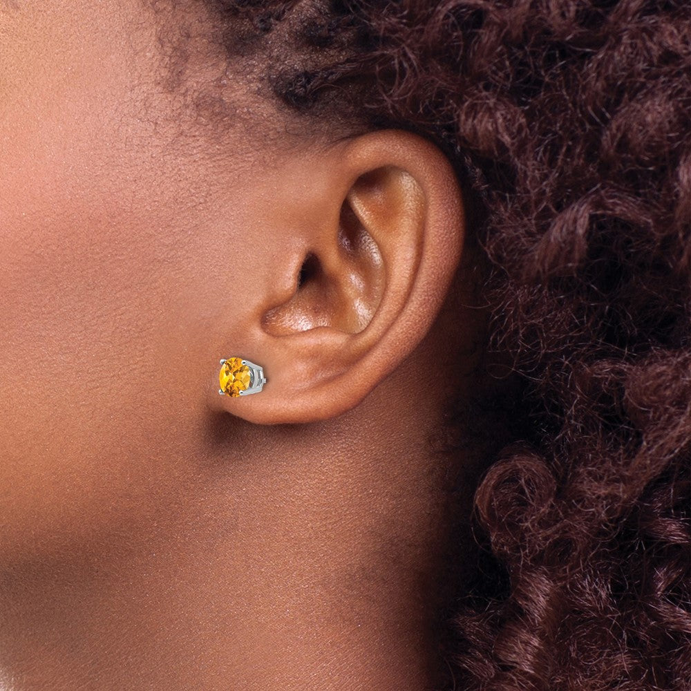 6mm Citrine Earrings in 14k White Gold