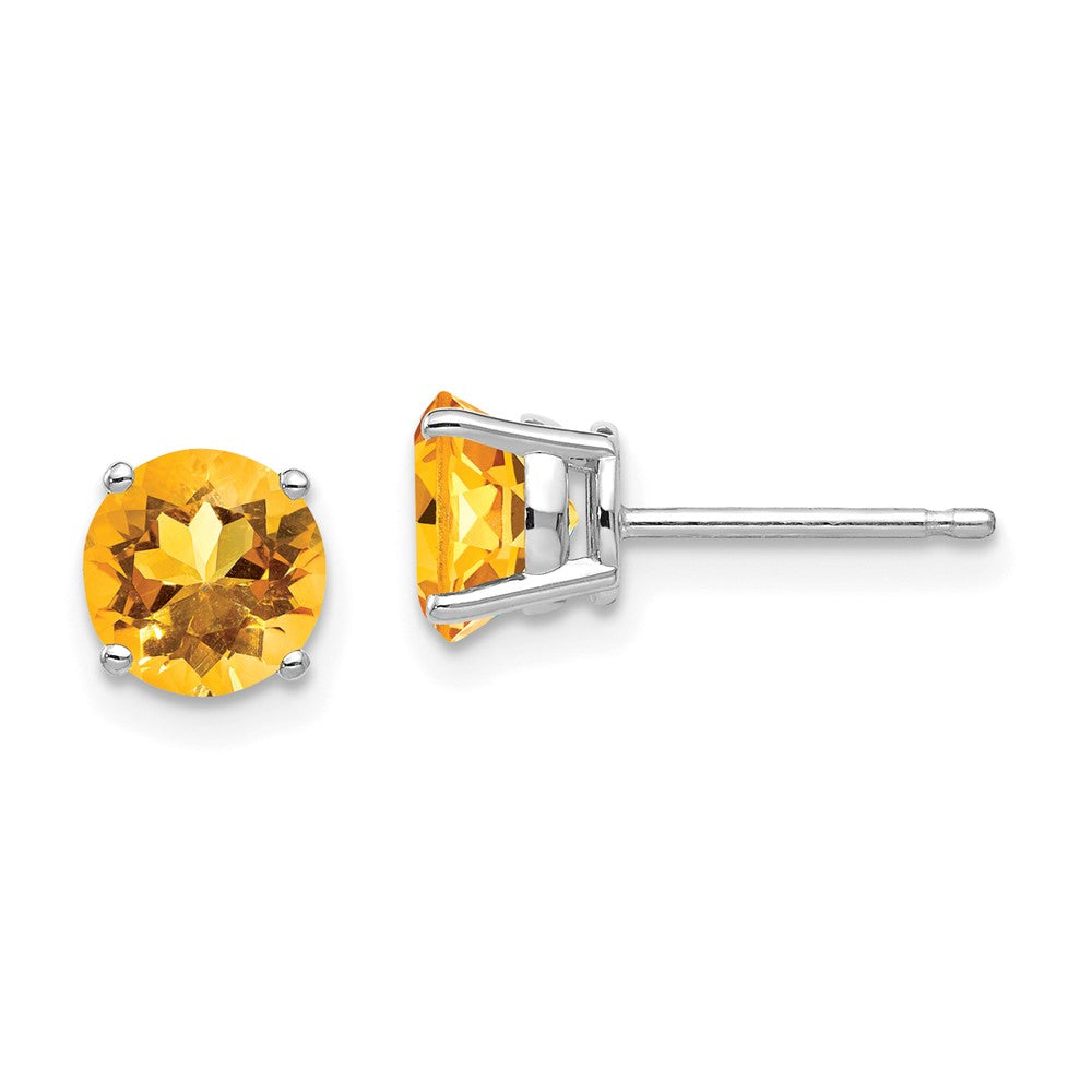 6mm Citrine Earrings in 14k White Gold