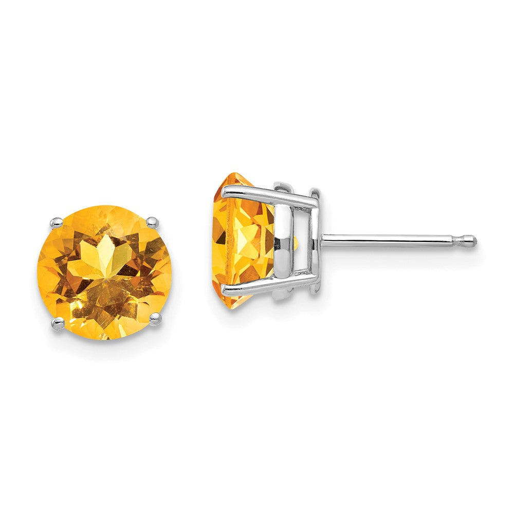 8mm Citrine Earrings in 14k White Gold