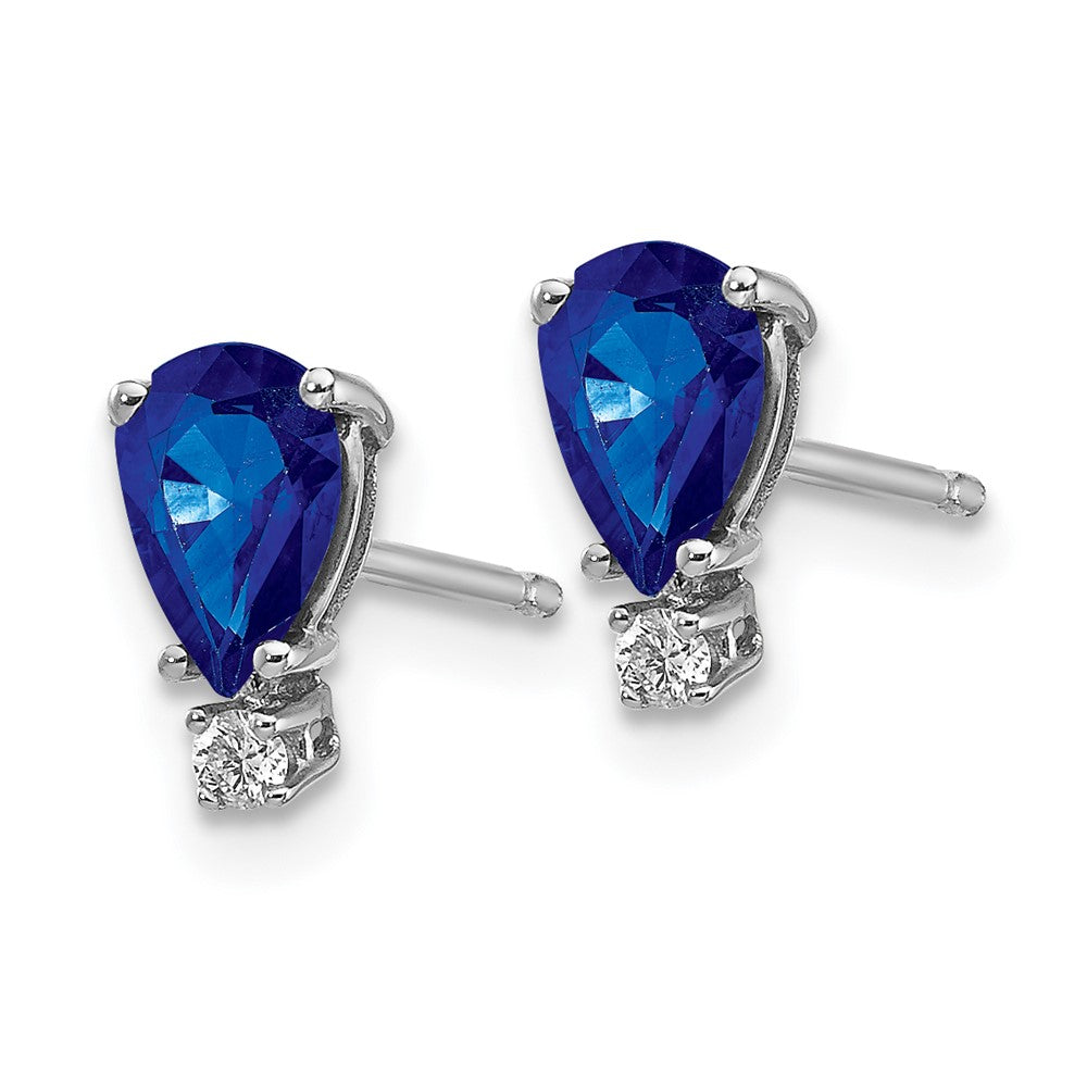 Sapphire Diamond Post Earrings in 14k White Gold
