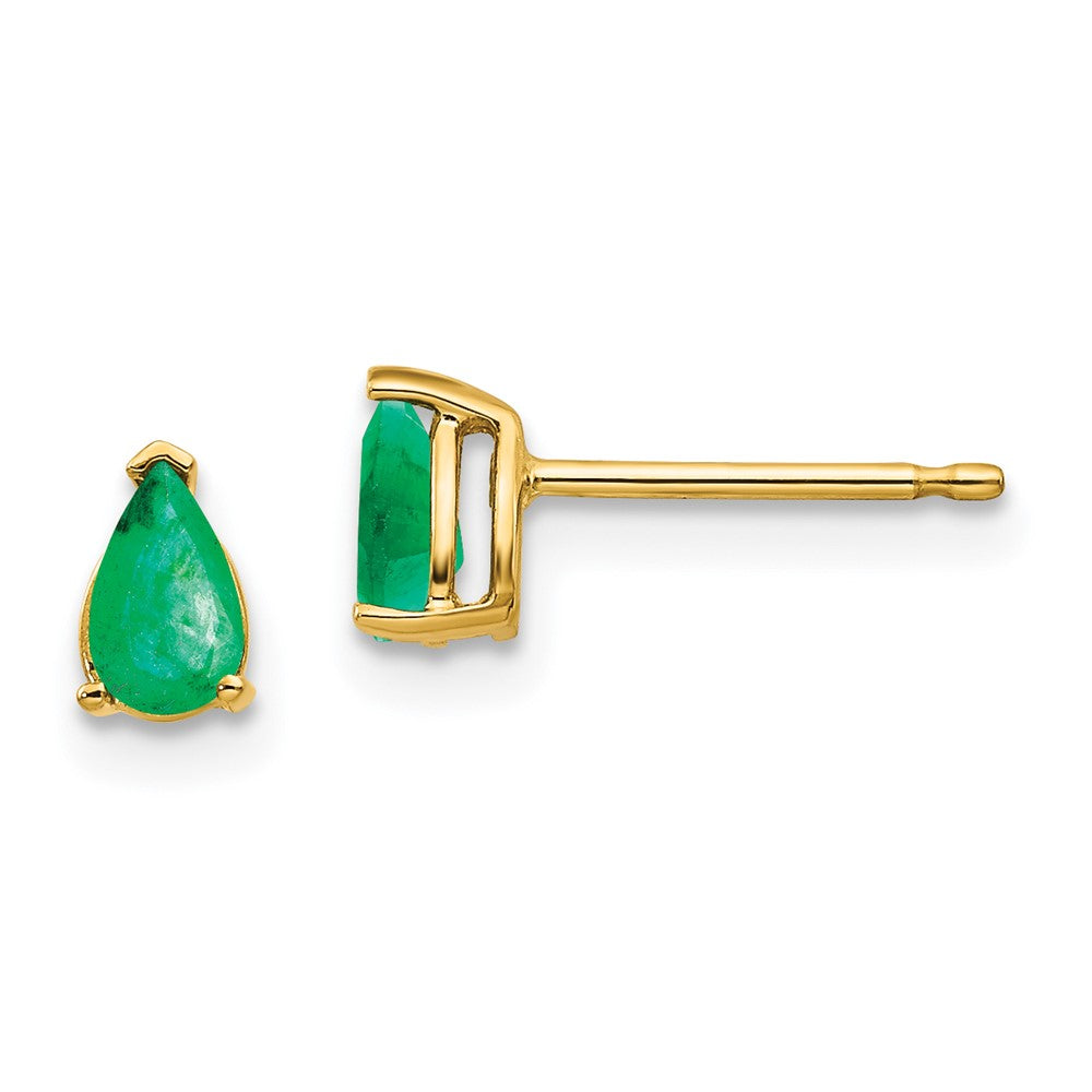 Emerald Post Earrings in 14k Yellow Gold