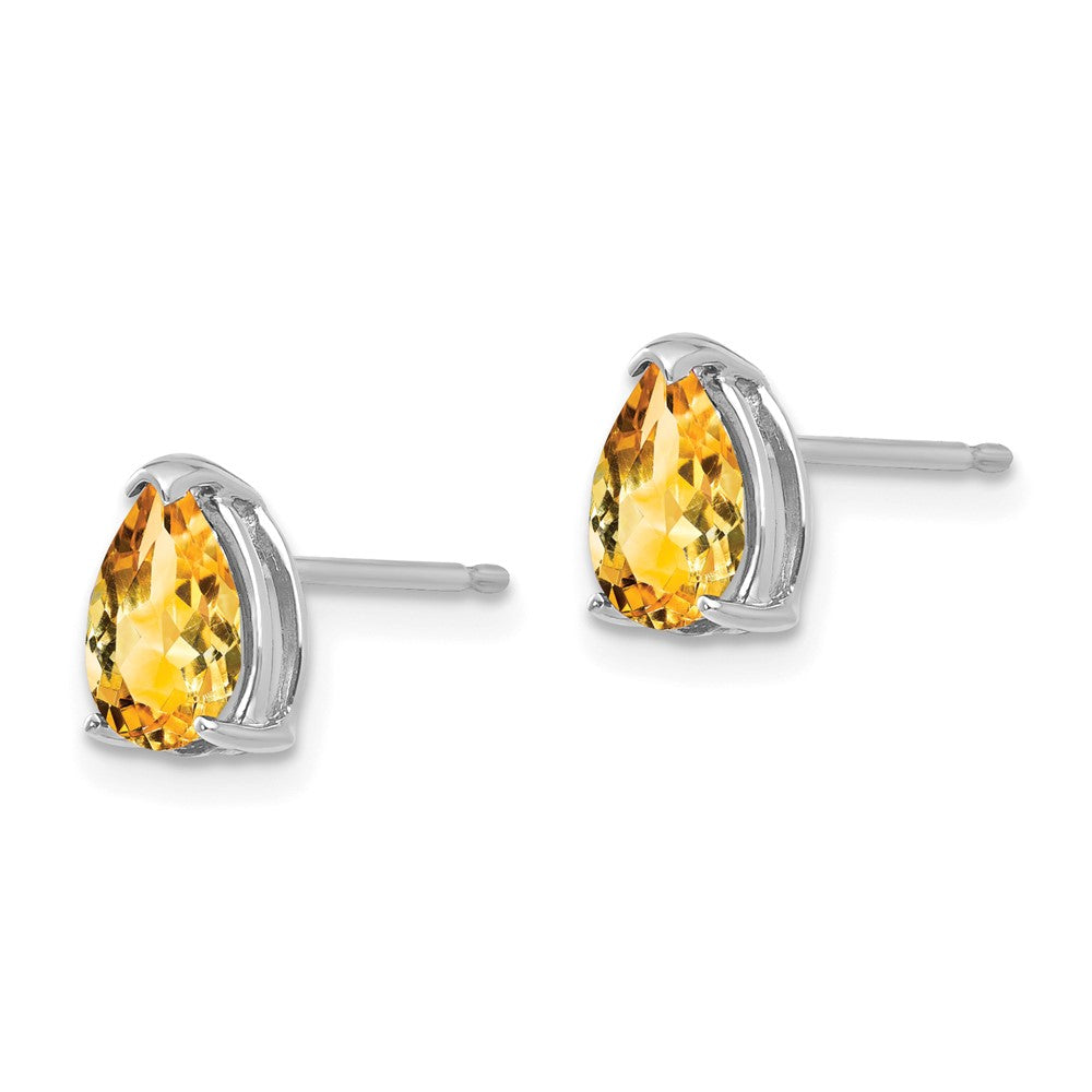 7x5mm Pear Citrine Earrings in 14k White Gold