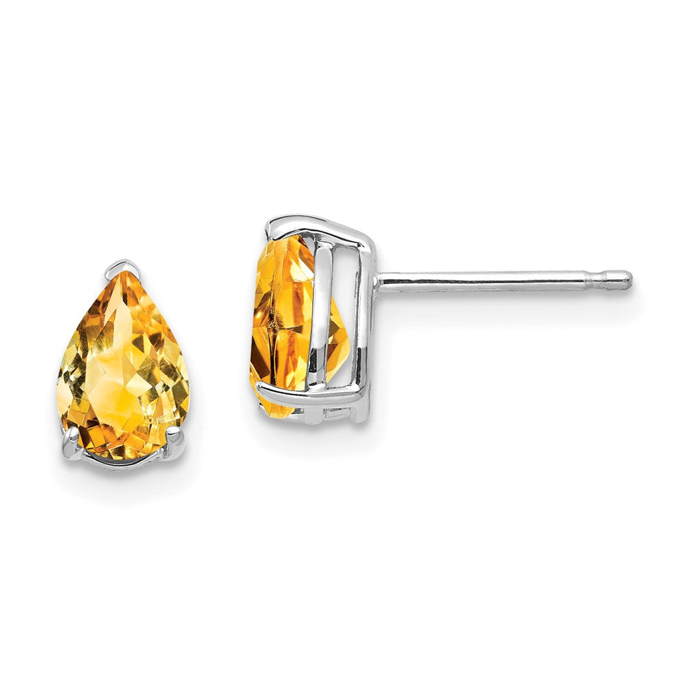 7x5mm Pear Citrine Earrings in 14k White Gold