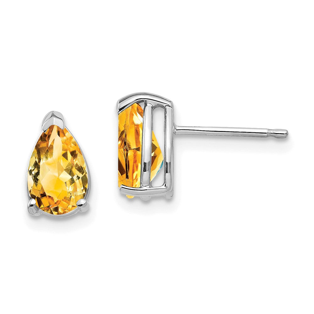 8x5mm Pear Citrine Earrings in 14k White Gold