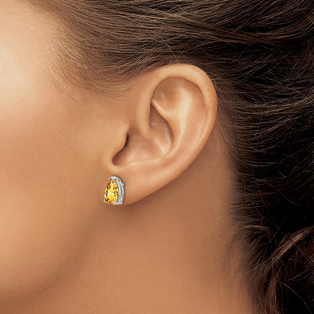 9x6mm Pear Citrine Earrings in 14k White Gold