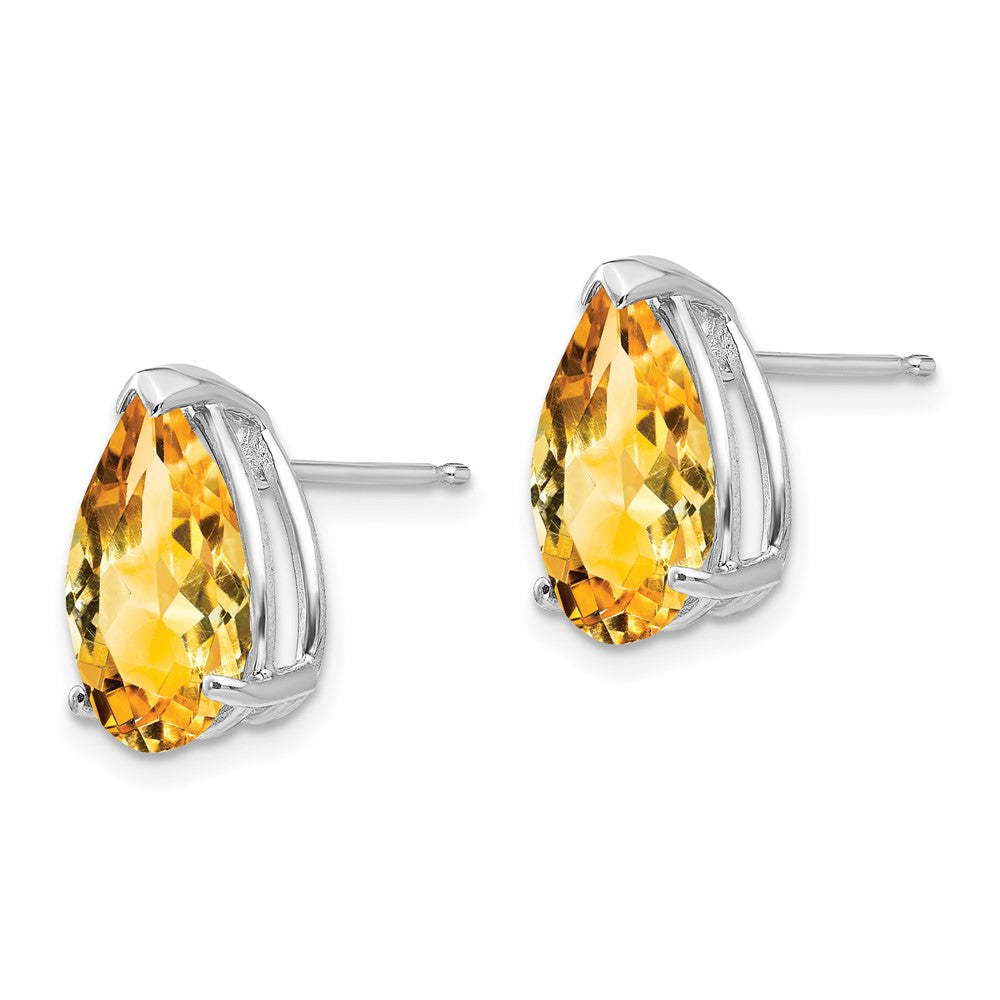 Citrine Pear Stud Earrings in 14k White Gold