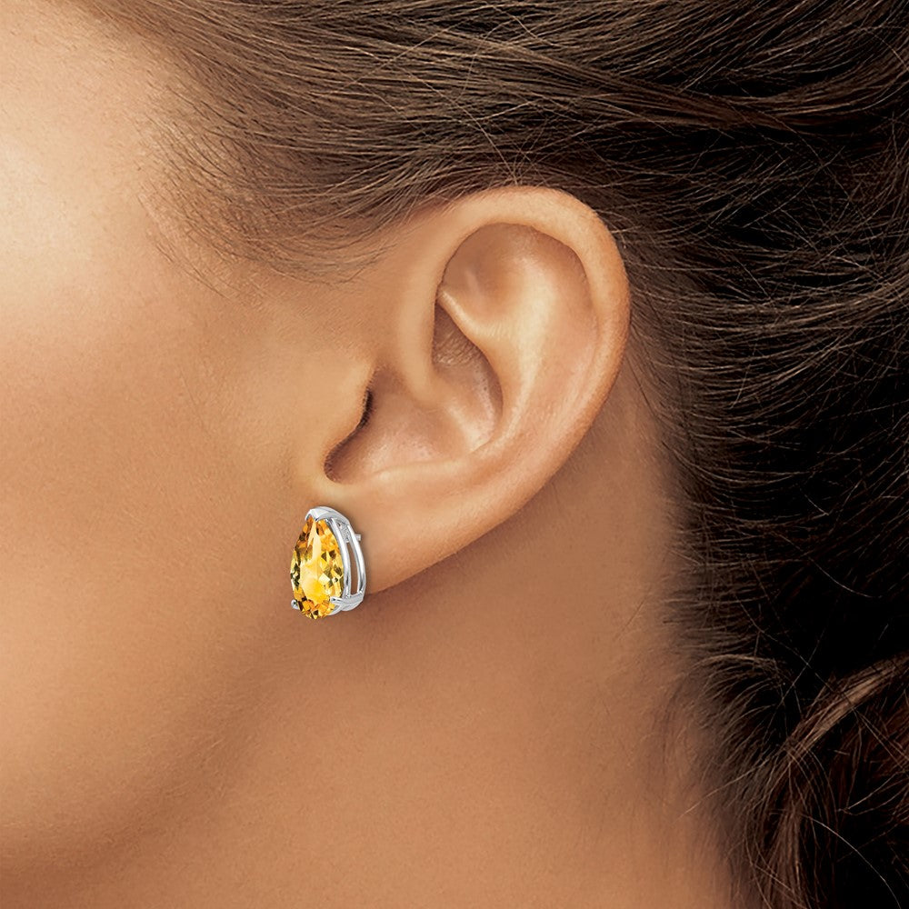 Citrine Pear Stud Earrings in 14k White Gold